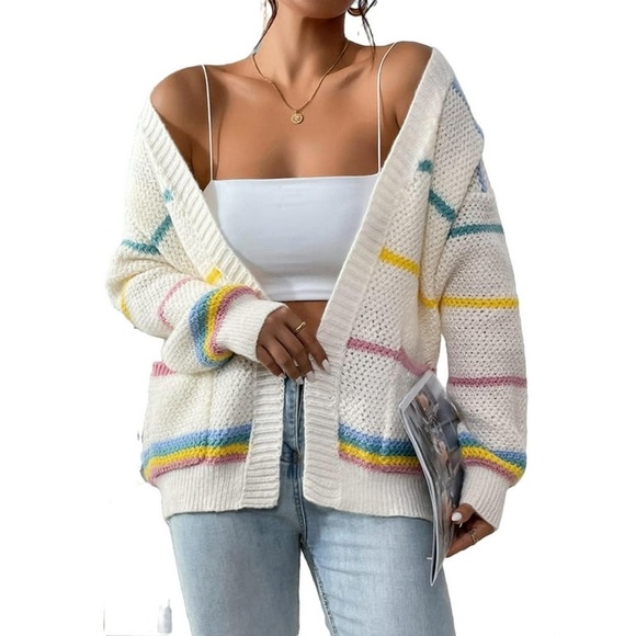 Casual Striped Long Sleeve Multicolor Women Cardigans (Women's) - Picture 3 of 8